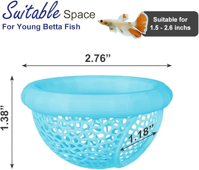 Floating Betta Hammock with Suction Cup, Shrimp Cave, Betta Fish Feeding Rings,3D Printed Aquarium Decor (Blue, Medium)