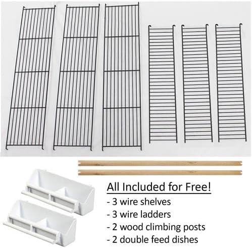 Congo Cage & Starter Package for Sugar Gliders - Includes Durable Cage, Exercise Wheel, Healthy Food Assortment, Water Bottle, Food Dishes & Nest Pouch