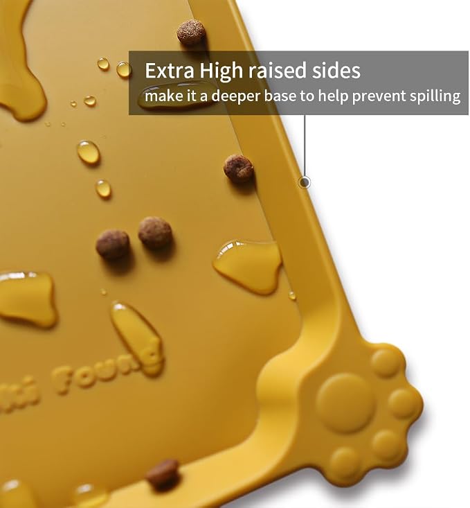 Hoki Found L Silicone Non Slip Pet Feeding Mats - Waterproof Dog Cat Food and Water Mats for Carpet - Honey