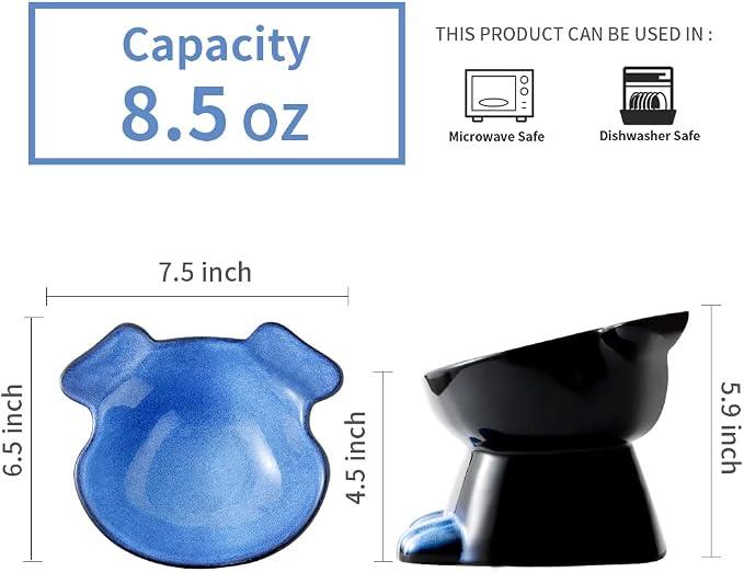 Nihow Elevated Ceramic Dog Bowls: 6.5 Inch Raised Dog Bowl for Food & Water | Food Safe Bowl for Medium/Small Size Dogs - Vivid Blue Puppy Bowls for Protecting Pet's Spine (1 PC)