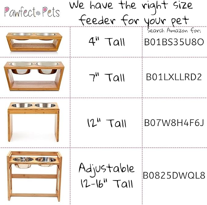 4" Tall Elevated Dog Bowls for Small Dogs, Food and Water Bowl Set by Pawfect Pets (Natural Bamboo)