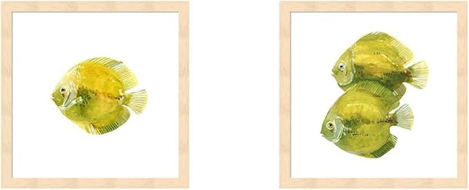 Discus Fish A by Emma Scarvey, 2 Piece Natural Framed Art Set, 13 X 13 Inches Each, Sea Life Art