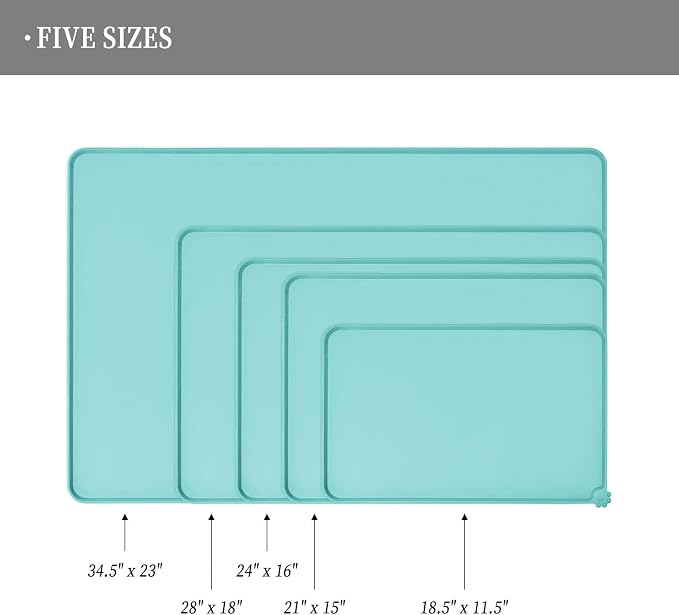Reopet Silicone Pet Feeding Mat - Waterproof & Non-Slip Dog Cat Placemat | High Raised Edges Prevent Food & Water Spills to Protect Floors, Easy to Clean, Fit for Dog Cat Bowls
