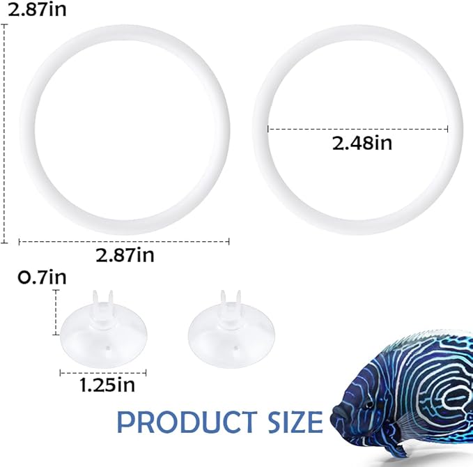 2 Pcs 2.87 Inch Betta Fish Exercise Ring, with Fixed Suction Cup Betta Tank Fish Work Out Toys for Aquarium Decor, Fish Tank Accessories Feeding Ring, White