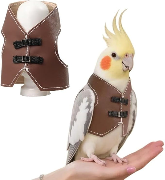 Bird Clothes, Parrot Leather Jacket, Bird Costume Cosplay Photo Prop, Parrot Apparel for Eclectus, Budgerigar, African Greys Parakeet, Conure, Cockatiel, Love Birds-Cowboy Style,Brown,S