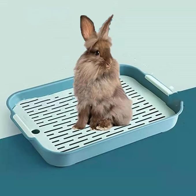 Gigicloud Rabbit Litter Box with Grate, 10.5 x 7.2 Inch Guinea Pig Litter Pan Anti-turnover Pet Toilet Potty Trainer Corner Guinea Pig Training Pan Cage with Toilet Tray For Rabbit Chinchilla Guinea