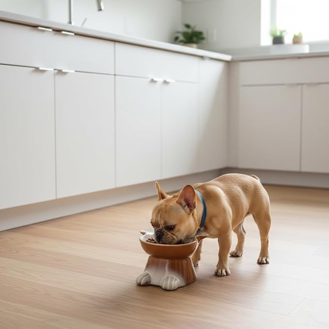 Nihow Elevated Ceramic Dog Bowls: 6.5 Inch Raised Dog Bowl for Food & Water | Food Safe Bowl for Medium/Small Size Dogs - Brown Puppy Bowls for Protecting Pet's Spine(1 PC)