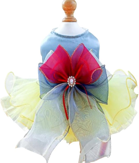 ANIAC Elegant Dog Dress for Small Dogs Girls, Bow Knot Puppy Clothes Female, Cat Princess Tutu Dress, Formal Pet Pary Outfit for Wedding Birthday Valentines (Yellow, Small)