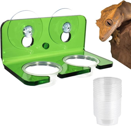 Crested Gecko Feeding Ledge with 10 Pcs 0.5oz Bowls, Reptile Food Cups and Water Dish fit Chameleon Lguana Lizards