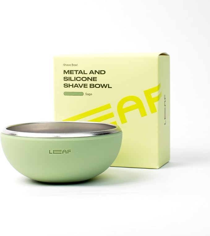 Leaf Shave Leaf Bowl - Stainless Steel Grooming Bowl, Sage | Silicone grooming bowl compatible with brush sets, soap bars and refills for lathering