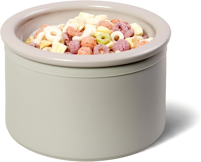 Hello Bowl Elevated Ceramic Cat Bowl with Stand, Raised Whisker-Friendly Feeding Bowl for Cats & Small Dogs, Patented Design, Made in Korea (3.9" H - Gray, Square/Dry)
