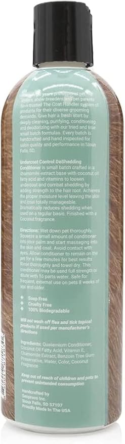 The Coat Handler Undercoat Control Deshedding Dog Conditioner Coconut Milk Fragrance, 16 oz - Combats and Reduces Shedding, Undercoat Removal, Fights Excessive Hair Shed, Omega 3 and 6 Rich, USA Made