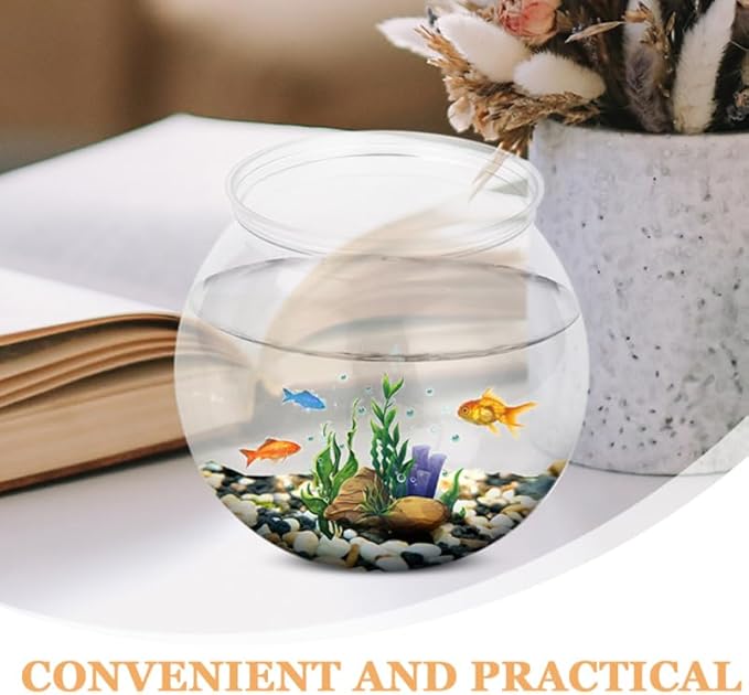 Beavorty Plastic Fish Bowl 0.5 Gallon Clear Spherical Aquarium Tank for Small Goldfish Betta Turtle Desktop Decor Mini Water Garden