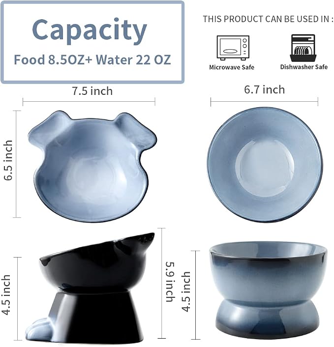 Nihow Dog Food & Water Bowls: Elevated Ceramic Bowls for Medium/Small Dog | Food Safe Raised Puppy Bowls - Gray Pet Bowl for Protecting Pet's Spine (Set of 2)