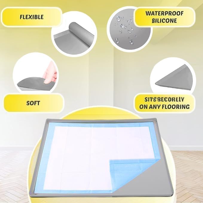 Dog Pee Pad Holder - Fits Up to 36” x 36” Pee Pad - 1 Pack - Light Grey | Stable Grip, Soft Edges, Quick Wipe Silicone Surface, Dog Pad Holder for Indoor Flooring Protection