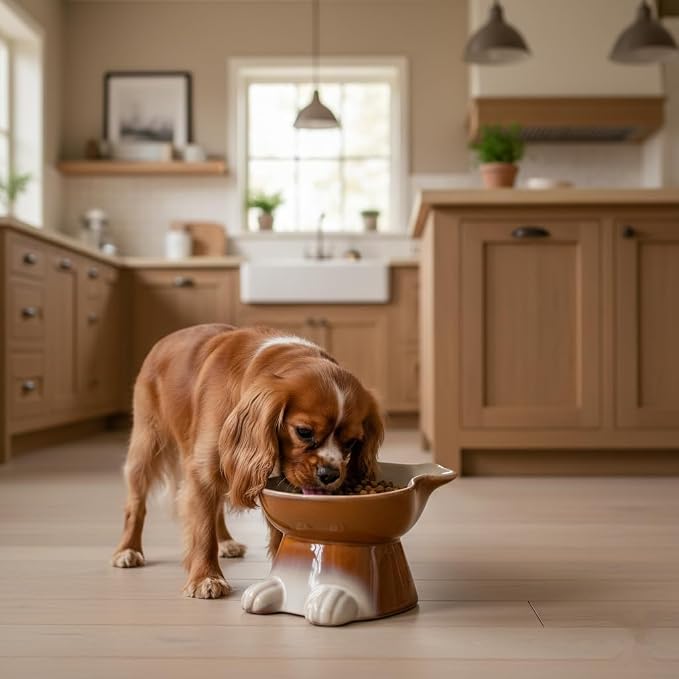 Nihow Elevated Ceramic Dog Bowls: 6.5 Inch Raised Dog Bowl for Food & Water | Food Safe Bowl for Medium/Small Size Dogs - Brown Puppy Bowls for Protecting Pet's Spine(1 PC)