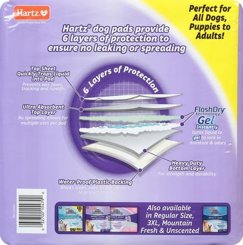 Hartz Home Protection Super Absorbent Odor Eliminating Lavender Scented No Leak Dog Pads, XXL 20 Count (Pack of 3)