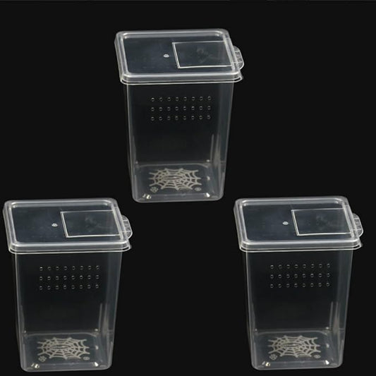 3 Pcs Acrylic Transparent Insect Reptile Spider Terrariums Breeding Box Hatching Container,Portable Small Reptile Animal Habitat Cage,Plastic Transport Container(Big Size)