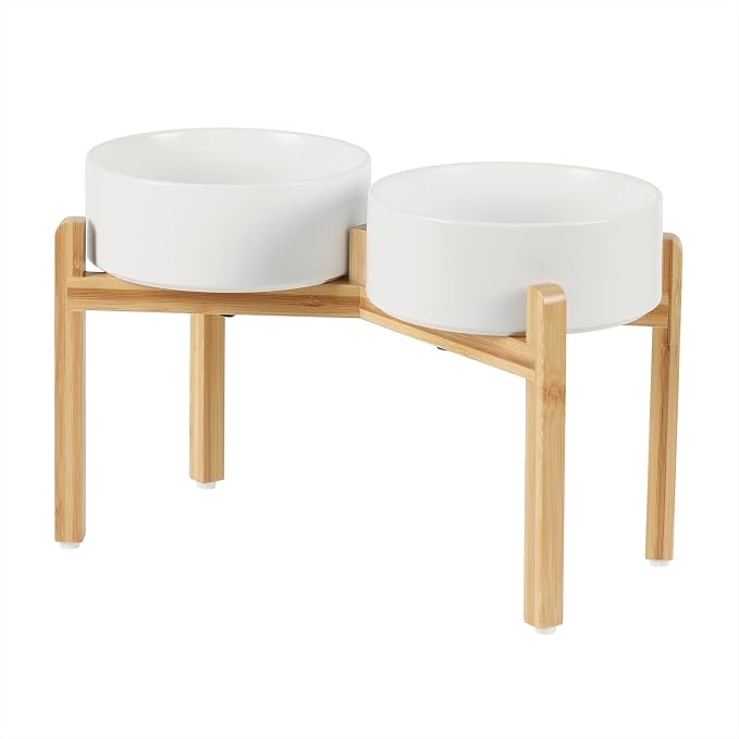 Havniva Dog Bowls Elevated, Ceramic Dog Food and Water Bowl Set | 8.3” Raised Dog Food Bowl, Elevated Dog Bowls with Bamboo Stand, Non-Slip Dog Water Bowl for Large Dog, Large Capacity
