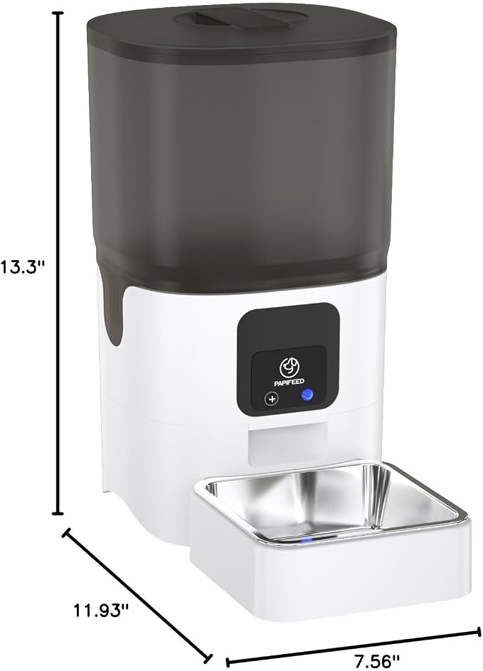 PAPIFEED Automatic Cat Feeder with App, 2.4G WiFi Cat Food Dispenser, 6L Timed Cat Feeder for Dry Food, 10 Meals/Day, 12 Portions/Meal, Dual Power Supply Smart Pet Feeder for Dog, White