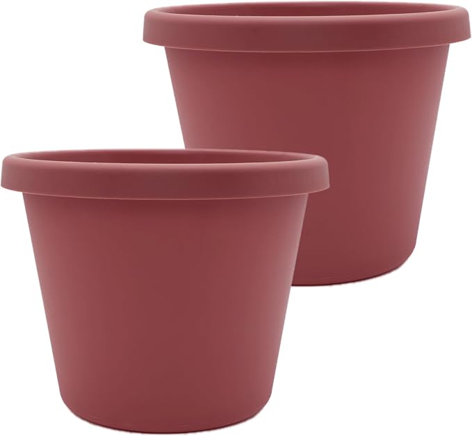 The HC Companies 16 Inch Prima Round Planter Pots with Drainage Holes and Rolled Rim, Lightweight UV-Resistant Plastic Indoor & Outdoor Planters, 2-Pack Flower Pots for Garden & Home Decor, Marsala