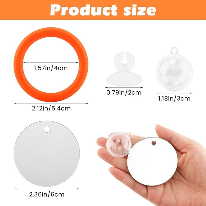 2pcs Bettas Fish Enrichment Toys Ring, with Mirror/Floating Ball, Exercise Floating Mirrors and Training Ring for Fish Tank, Aquarium Feeding Rings Accessories (Orange)