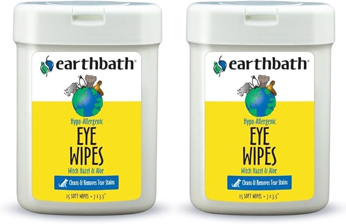 earthbath, Hypo-Allergenic Pet Eye Wipes - Fragrance Free Tear Stain Remover for Dogs Cats, Puppies and Kittens, Made in USA, 100% Cruelty Free - 30 Count (2 Pack)
