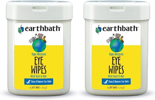 earthbath, Hypo-Allergenic Pet Eye Wipes - Fragrance Free Tear Stain Remover for Dogs Cats, Puppies and Kittens, Made in USA, 100% Cruelty Free - 30 Count (2 Pack)