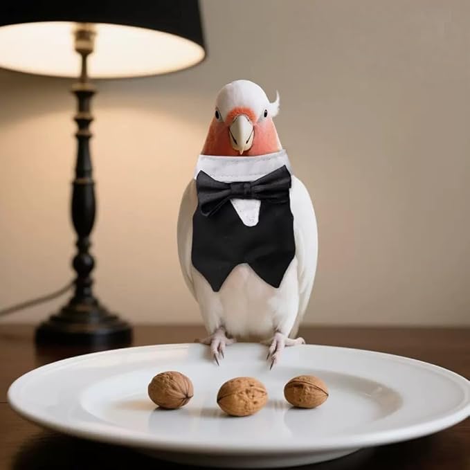 Bird Clothes, Parrot Tuxedo Costume, Flights Suits - Black Formal Outfit Bird Cosplay Photo Prop for Eclectus, Budgerigar, African Greys Parakeet, Conure, Cockatiel, Love Birds,L