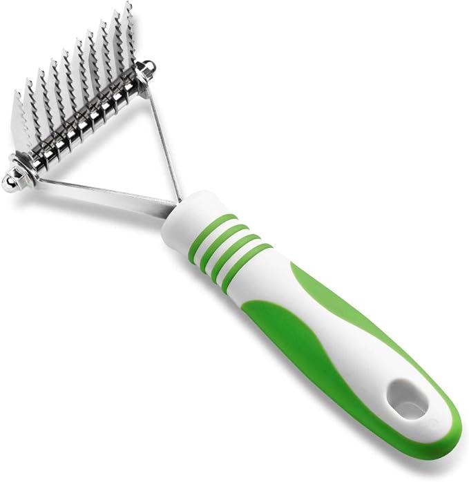 Andis 66050 De-Matting Rake with 10 Blades - Grooming Brush with Safety Edges & Promotes Healthy Skin & Coat - Non-Slip Handle, De-Shedding & Perfect for Long-Haired Breeds – 1 Pack, Green