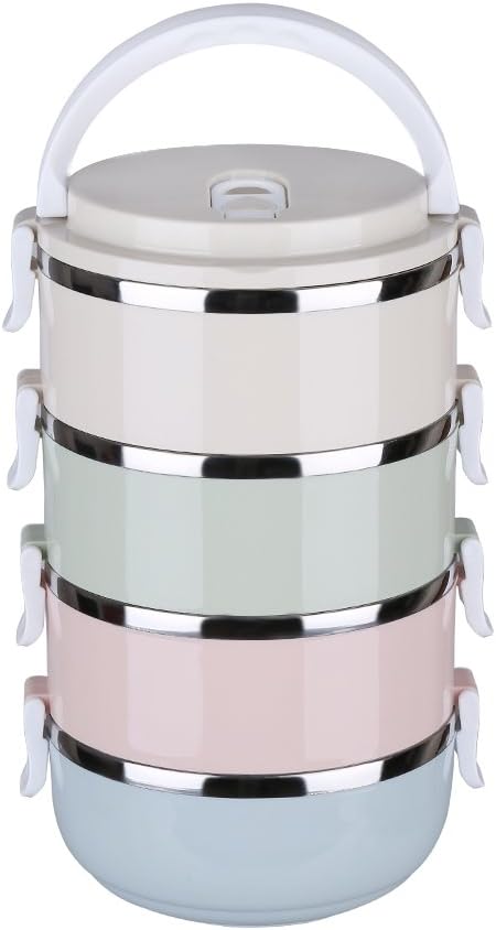 CHICIRIS Travel Dog Bowls, 4-tier portable stainless steel pet food container with handle, for dog and cat feeding, 24oz