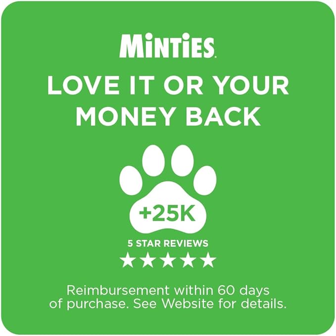 Minties Dental Chews for Dogs, 24 Count, Vet-Recommended Mint-Flavored Treats for Large Dogs Over 50 lbs, Dental Bones Clean Teeth, Fight Bad Breath, and Removes Plaque and Tartar