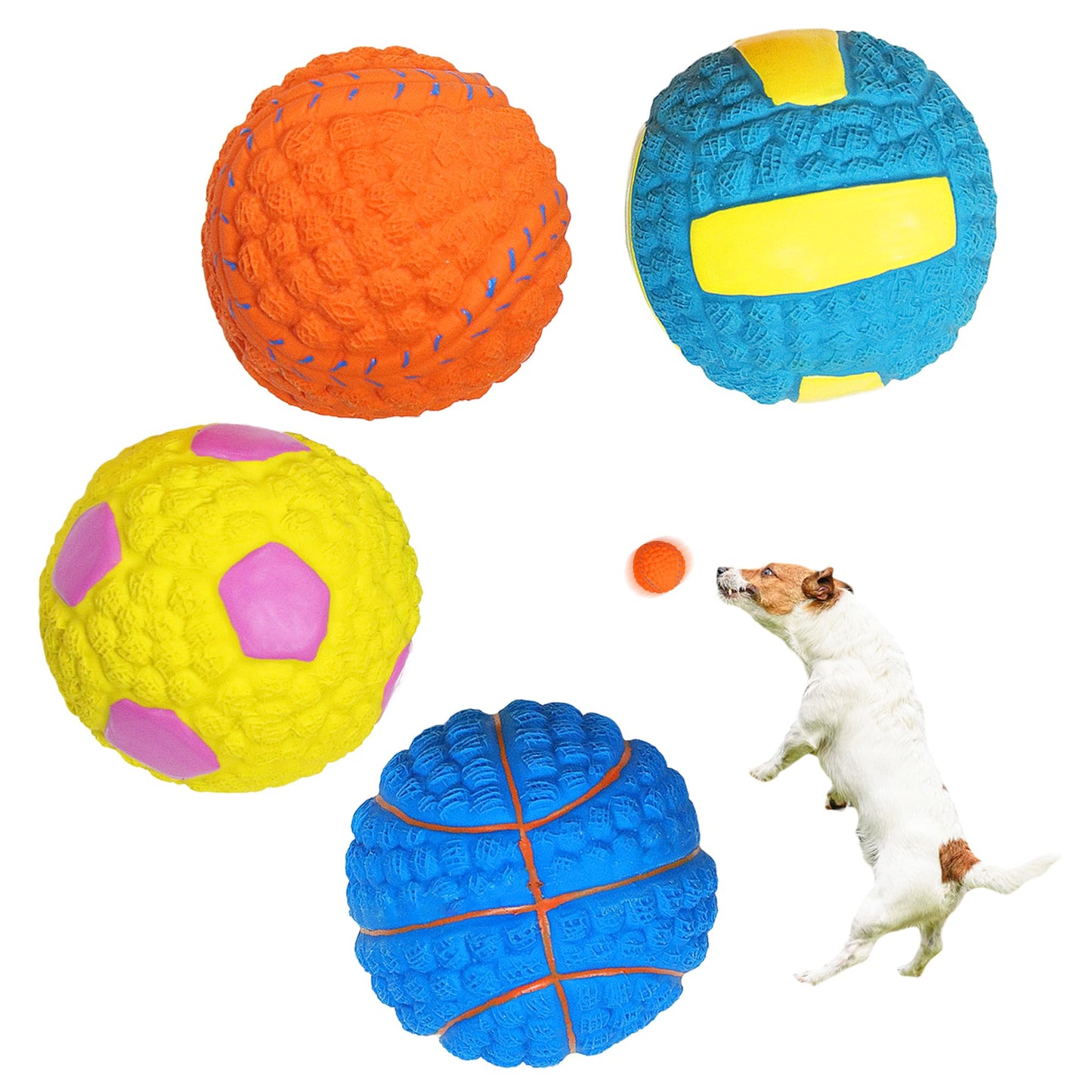 Jouets génériques pour chiens, balles en latex, jouets couineurs pour chiens de 6,6 cm, jouets interactifs pour chiens pour la poursuite et le rapport, jouets durables pour chiens de petites, moyennes et grandes races (lot de 4) Polychrome