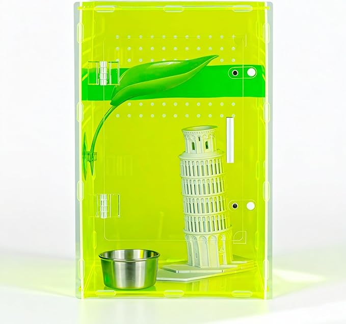 8x8x12 Reptile Enclosure Acrylic Terrarium – Cyberpunk Light Green Reptile Tank Featuring New Caledonia Rainforest Style for Geckos & Invertebrates