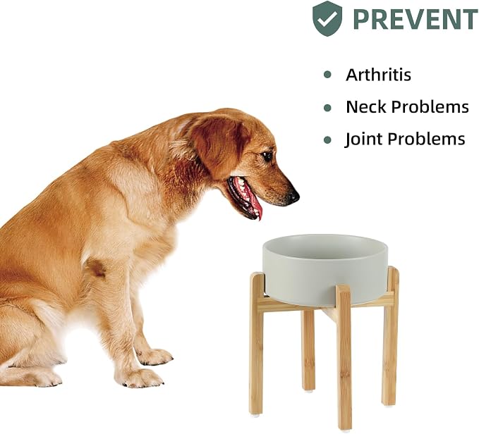 Havniva Dog Bowls Elevated, Ceramic Dog Food and Water Bowl | 8.3” Raised Dog Food Bowl, Elevated Dog Bowls with Bamboo Stand, Non-Slip Dog Water Bowl for Large Dog, Large Capacity