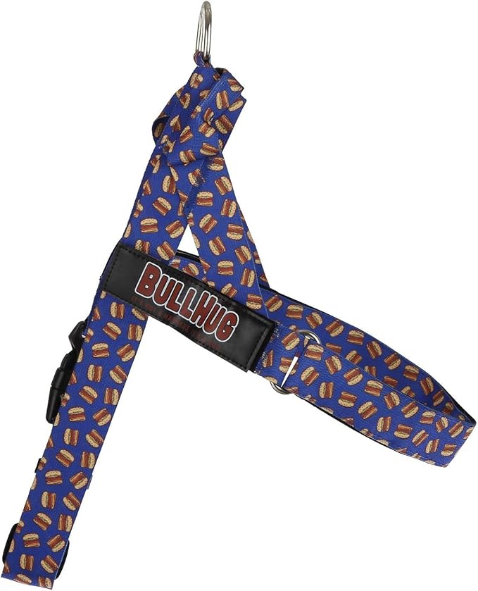 Adjustable Dog Harness– No Pull, No Choke – for English Bulldogs, French Bulldogs, Pugs & Broad-Chested Breeds – Easy, Safe Walks (Blue Burger, XS)