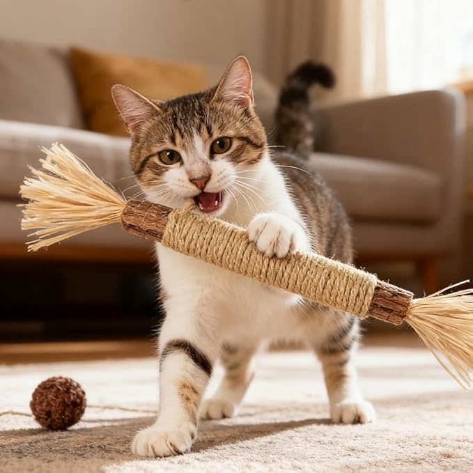 4 Pcs Puriq Natural Silvervine Dental Sticks,Silvervine Sticks for Cats, Interactive Cat Chew Stick for Teeth Cleaning, Scratch & Bite Resistant, for Indoor Kitty Fresh Breath