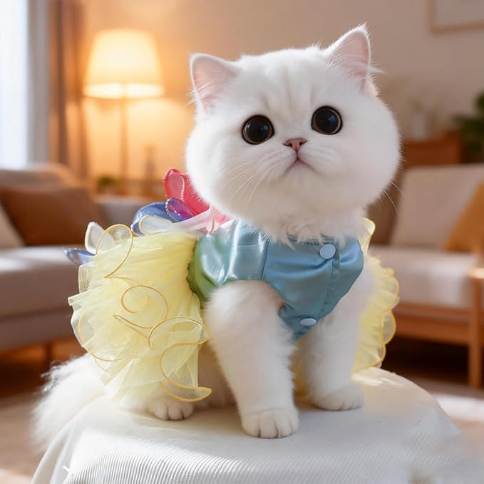 ANIAC Elegant Dog Dress for Small Dogs Girls, Bow Knot Puppy Clothes Female, Cat Princess Tutu Dress, Formal Pet Pary Outfit for Wedding Birthday Valentines (Yellow, Medium)