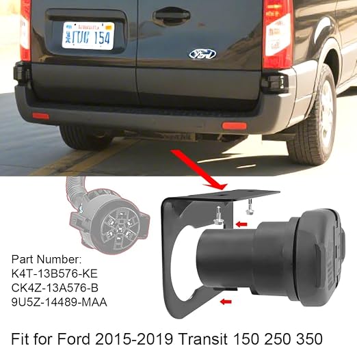 CK4T-13B576-KE Trailer Tow Rear Bumper Wiring Connector Harness Kit for Ford 2015-2019 Transit 150 250 350, Replaces CK4Z-13A576-B, 9U5Z-14489-MAA