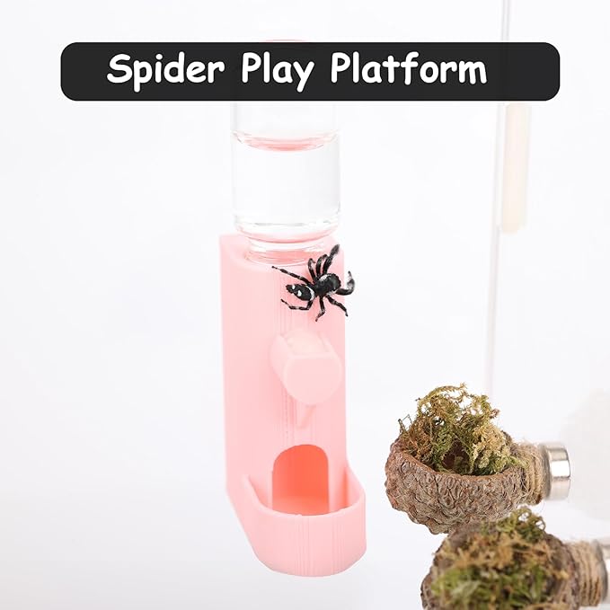 Small Animal Water Feeder, Magnetic Hanging Feeder & Hidden Cave - Accessories for Jumping Spiders, Wolf Spiders, Mantises, Arboreal Animals & Other Small Creatures - 5ML Capacity (Red)