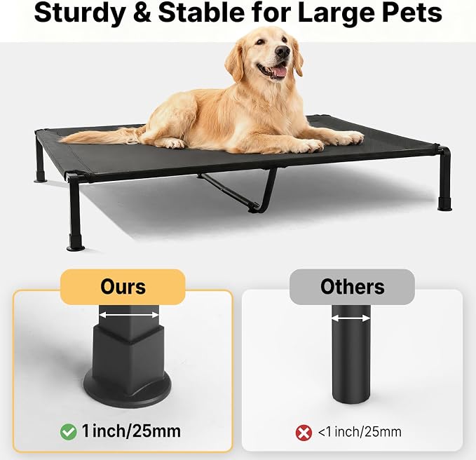 Veehoo Elevated Dog Bed with Fluffy Plush Bolster Cushion, Dog Couch Bed | Cooling Raised Dog Bed for Large Dogs, Washable Orthopedic Pet Cot with Removable Mat, Breathable Mesh, Non-Slip, 53", Black