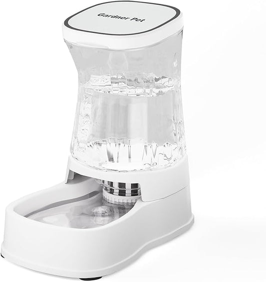 Gardner Pet Automatic Gravity Water Dispenser for Dogs, 1.0Gallon 100% BPA-Free Dog Water Bowl Dispenser, Pet Water Fountain Dispenser with Sponge Filter for Small&Medium Dogs, Cats, Puppies(White)
