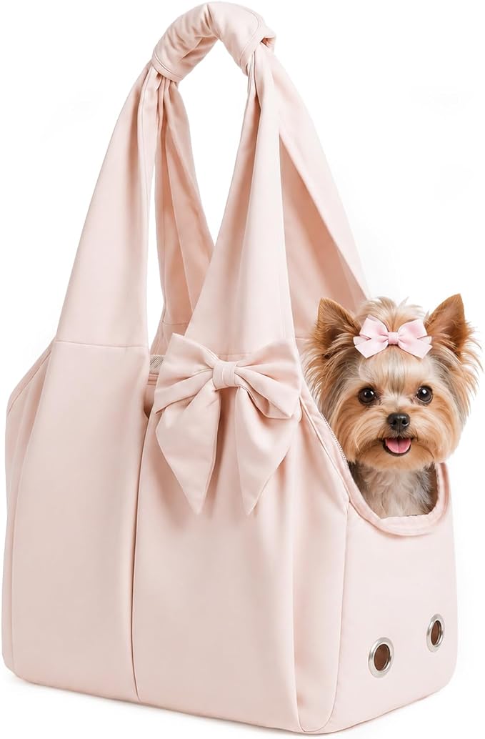 Fashion Dog Purse Carrier for Small Dogs, Soft-Sided Dog Bag Carrier with 4 Large Pockets, No Collapse, Lightweight, Smart Zipper Lock, Comfortable Puppy Cats Rabbit Carrier for Travel, Outdoor(Pink)