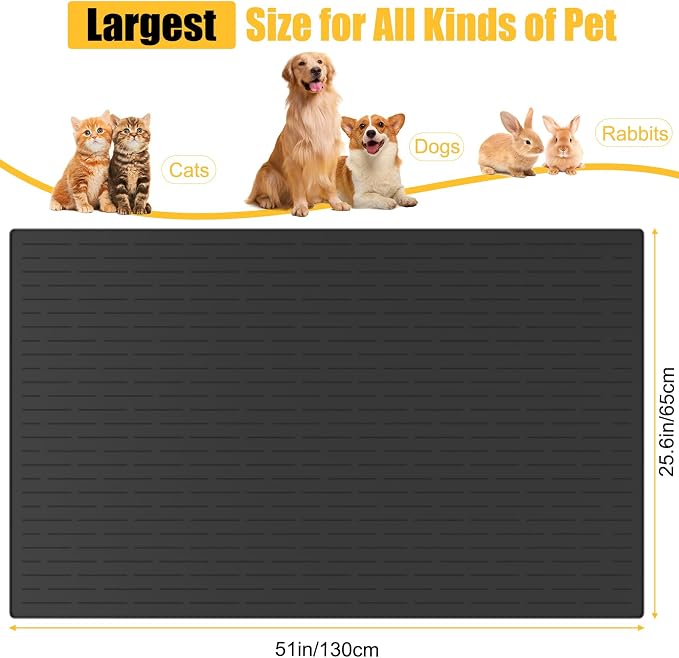 51.2"x25.6"(130cm×65cm) Largest Dog Food Mat, XXXXL Silicone Dog and Cat Mat for Food and Water Bowls, Thinken Waterproof Non-Slip XXXL Pet Feeding Mat for Floors, Dark Gray
