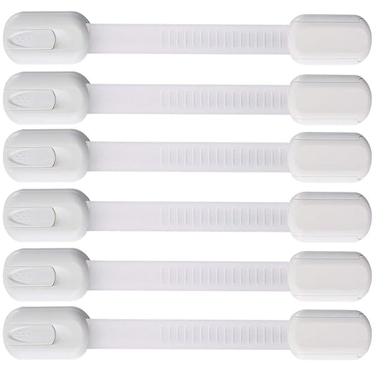 6 Pack Vmaisi Multi-Use Adhesive Straps Locks - Childproofing Baby Proofing Cabinet Latches for Drawers, Fridge, Dishwasher, Toilet Seat, Cupboard, Oven,Trash Can, No Drilling (White) (6)