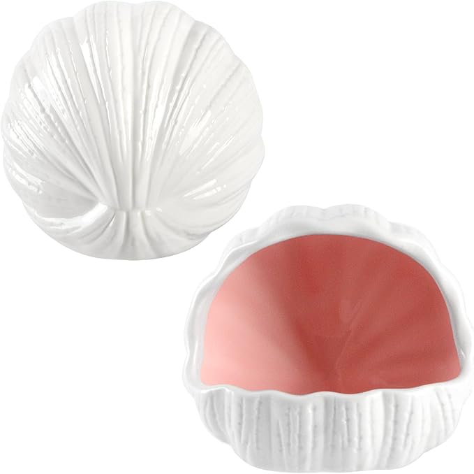 AnRui Cute Betta Fish Tank Decor Ceramic Conch Shell-Shaped House Thematic Hideout Cave for Fish Playing or Hiding Underwater World Aquarium Background Pearl Ornament, Pink