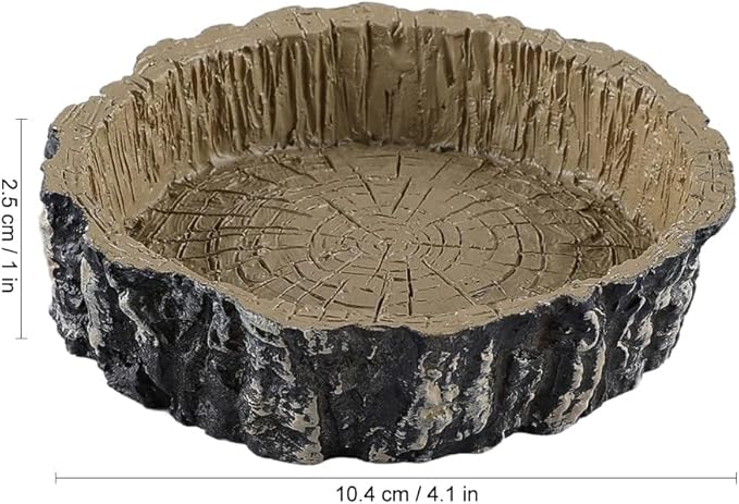 (2 Pack) Reptile Feeding Dish Bowl,Reptile Tree Trunk Food/Water Dish for Reptiles,Amphibians,Bearded Dragon,Lizard,Gecko,Tortoise,Hermit Crab and Little Critters,Made from Premium Resin(Small Size)