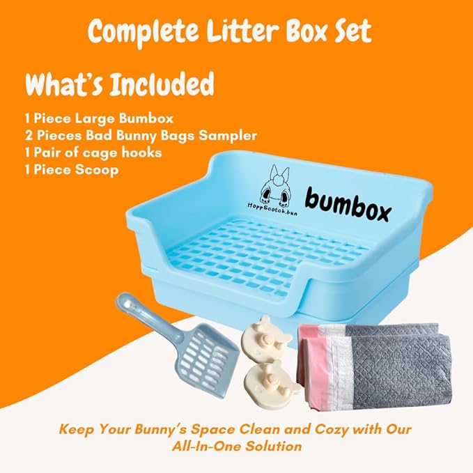 HoppScotch.bun Bumbox Large Rabbit Litter Box, 15.75" Training Cage with Plastic Grid for Small Animals, Indoor/Outdoor, Blue