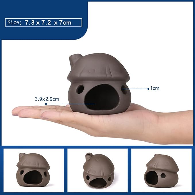 Ceramic Mushroom House Aquarium Decorations, Cichlid Caves Gold Fish House for Betta Goldfishes Cichlid to Rest, Breed, Hiding, Fish Tank Accessories - Brown
