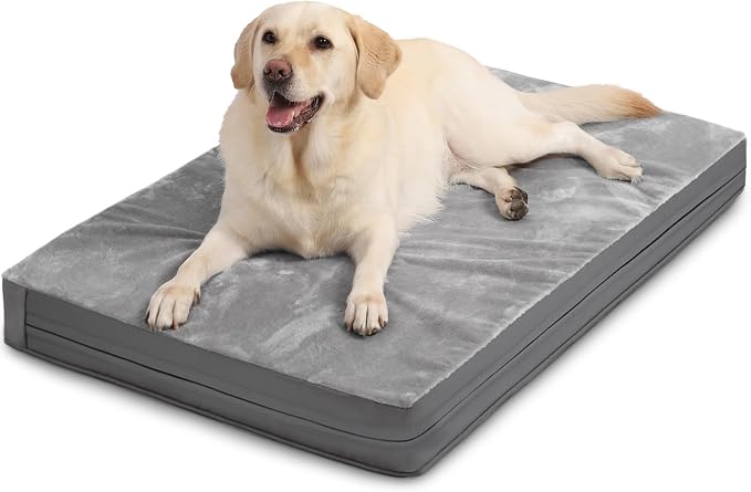 Waterproof XXL Dog Bed, Outdoor Washable Large Foam Crate Pad 48" Anti-Slip | Jumbo Pet Bed, Reversible Faux Leather & Flannel, Durable Removable Cover, Kennel Pad 47"x29" Gray